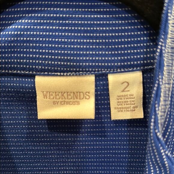 Weekends by Chico's Vibrant Blue and White Jacket Size Large - Picture 2 of 5